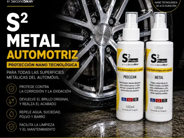 Kit S2 Metal Automotriz de SecondSkin con Preclean para llantas, cromados, escapes y superficies metálicas del automóvil.