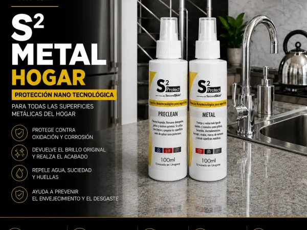 Kit S2 Metal Hogar de SecondSkin con Preclean para griferías, acero inoxidable, cromados y superficies metálicas del hogar.