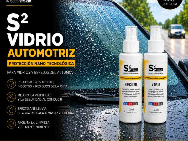 Kit S2 Vidrio Automotriz de SecondSkin con Preclean y protector nano tecnológico para parabrisas, ventanas, lunetas y espejos del automóvil.