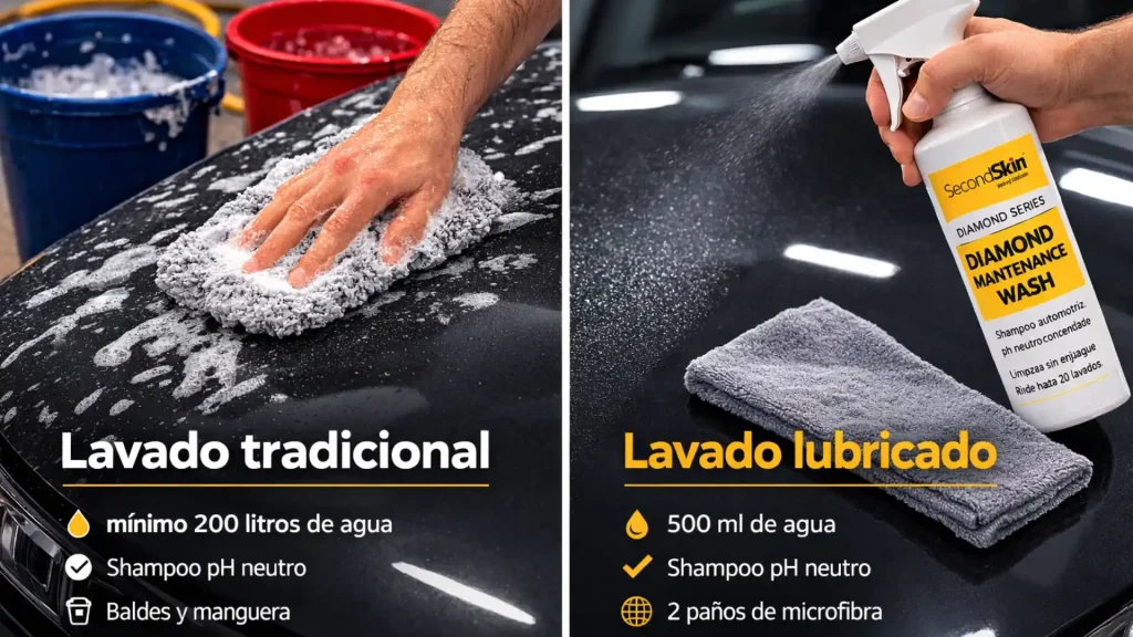comparación lavado tradicional vs lavado lubricado para autos con tratamiento cerámico