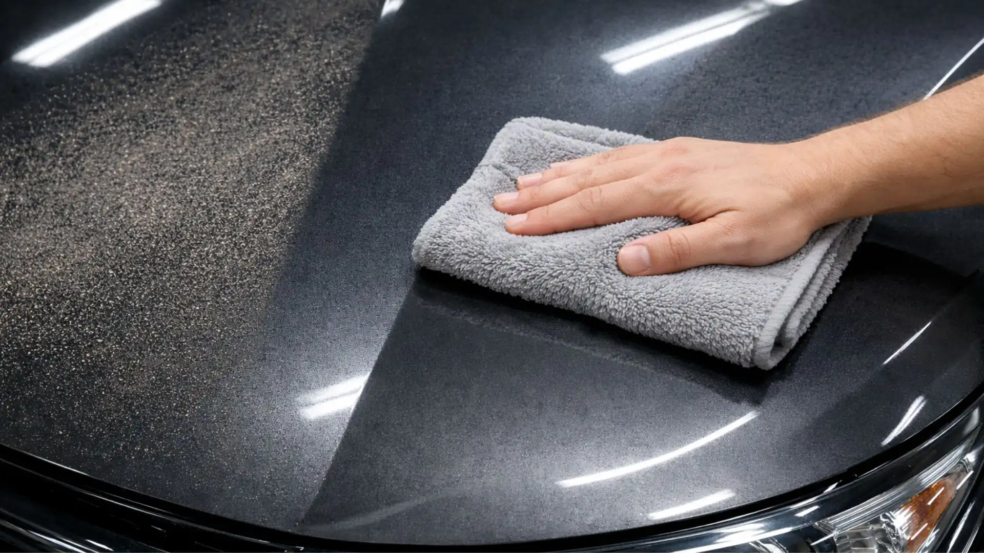 limpieza de capot con paño de microfibra usando método lubricado para autos con tratamiento cerámico