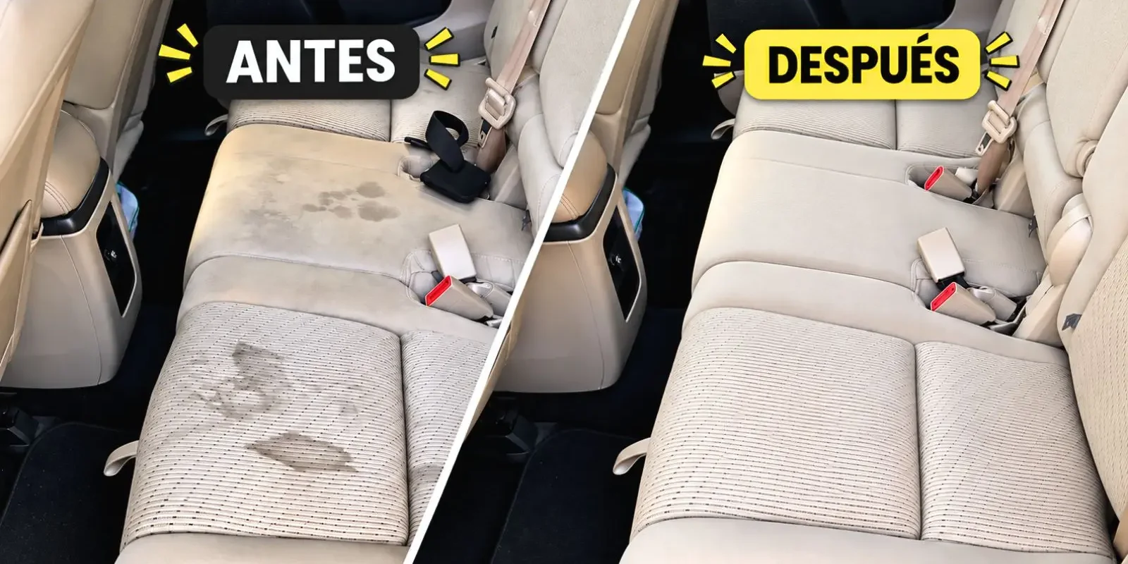 Antes y después de una limpieza profesional de tapizados de auto