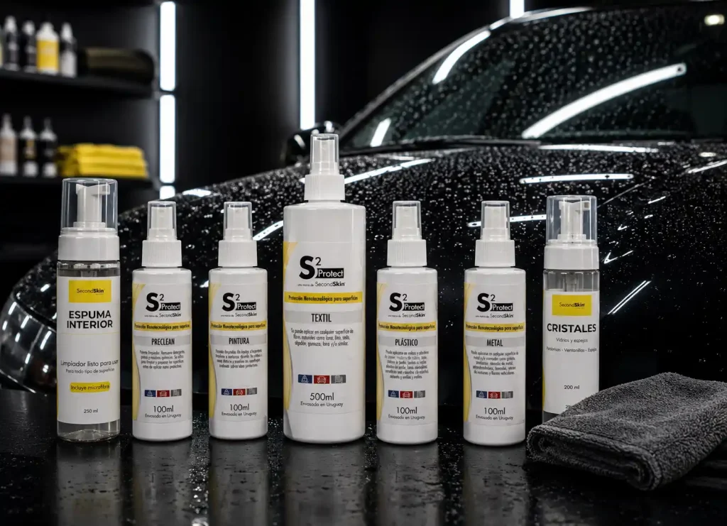 Productos automotrices SecondSkin para pintura, cristales, plásticos, metal, textiles e interior