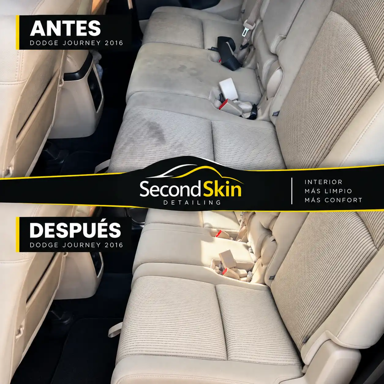 Limpieza de tapizados de auto – Antes y después Antes y después de limpieza de tapizados de auto en Dodge Journey 2016
