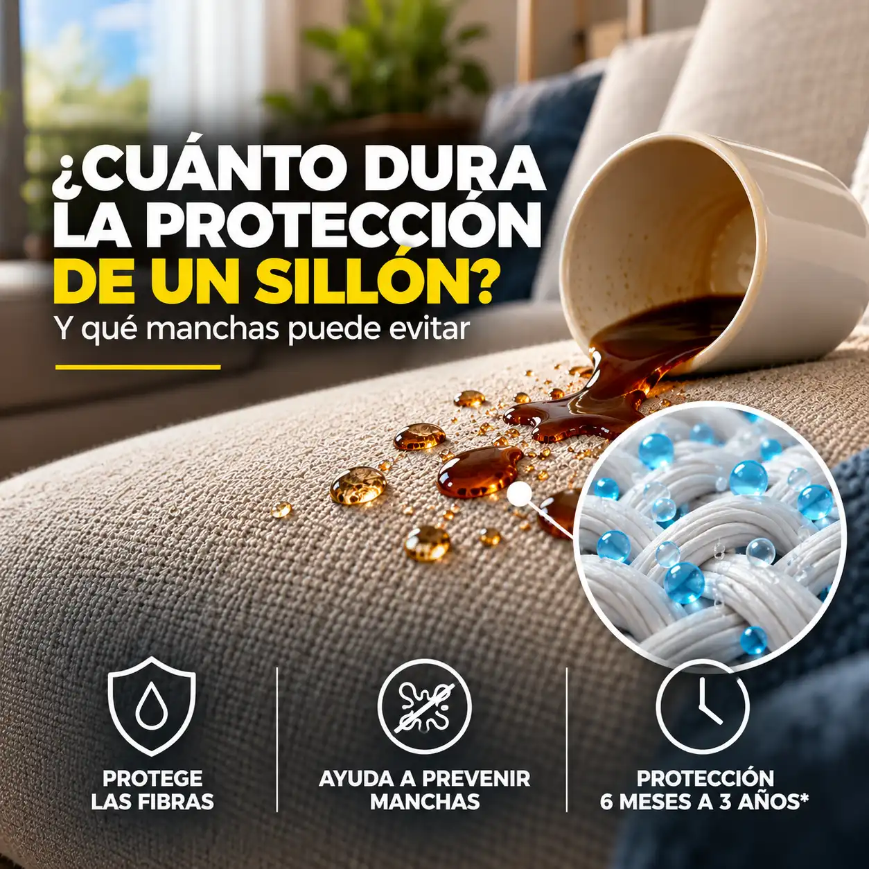 S2 Textil: protección de sillones contra manchas Protección de sillones con S2 Textil de SecondSkin frente a manchas de café y otros líquidos.